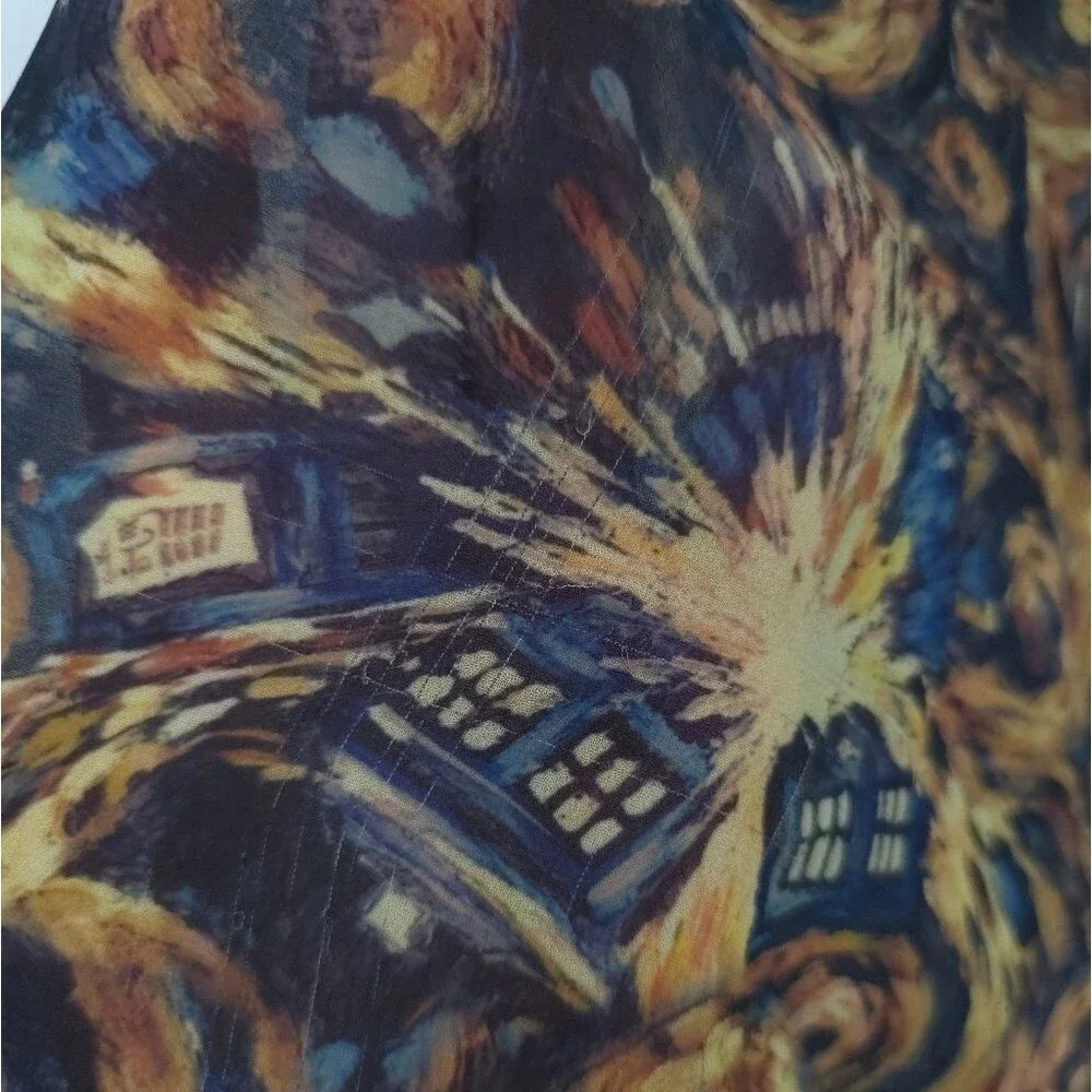 Doctor Who Exploding Tardis Kimono Chiffon Fringe Open Front Comic Con - Picture 12 of 14